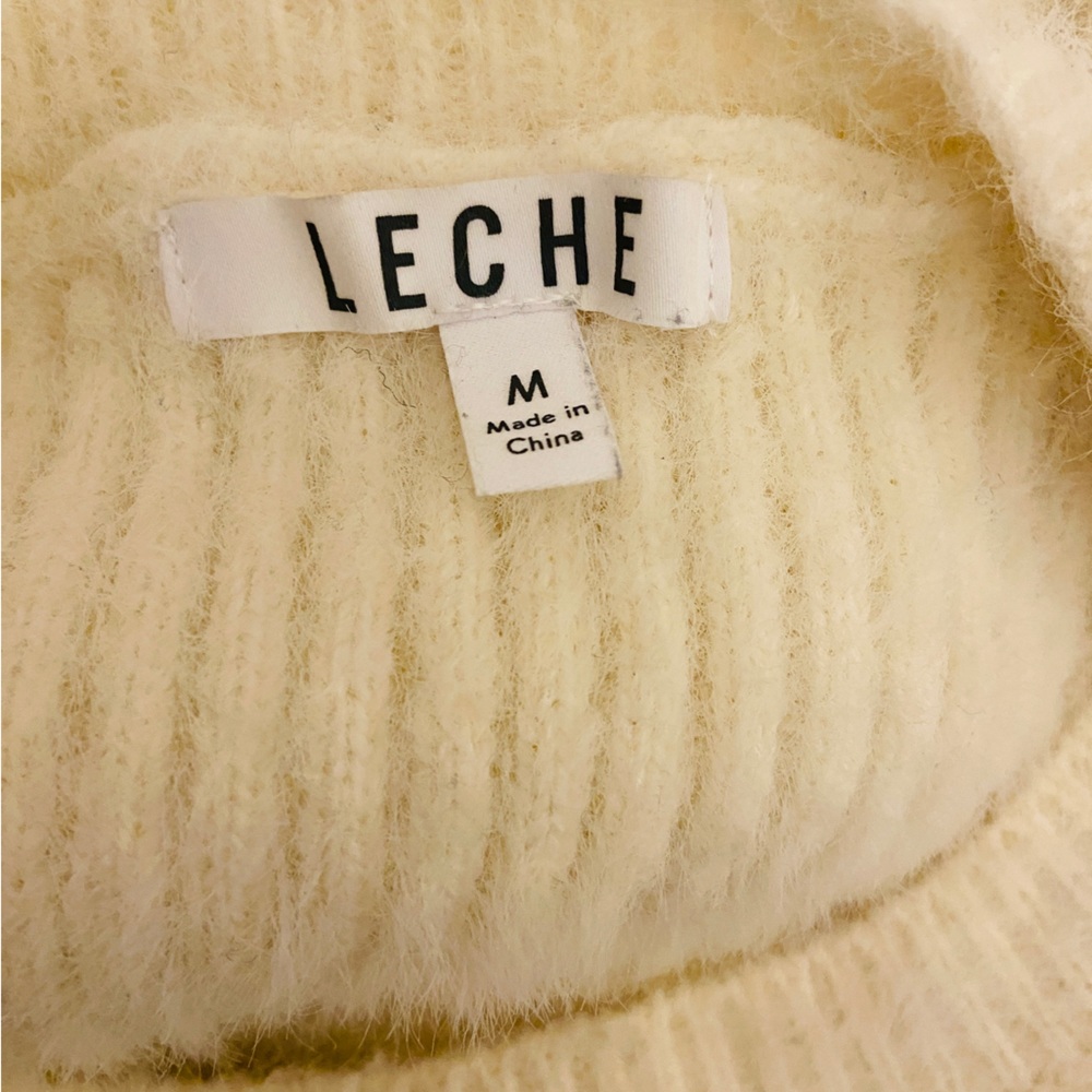 Leche Light Cream Fuzzy Side Slits Sweater - Picture 5 of 6
